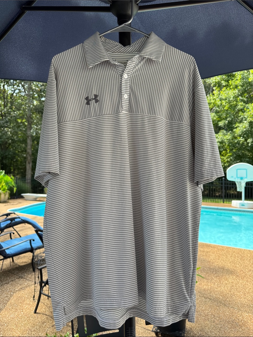 Under Armour Men's Light Gray & White Striped Polo